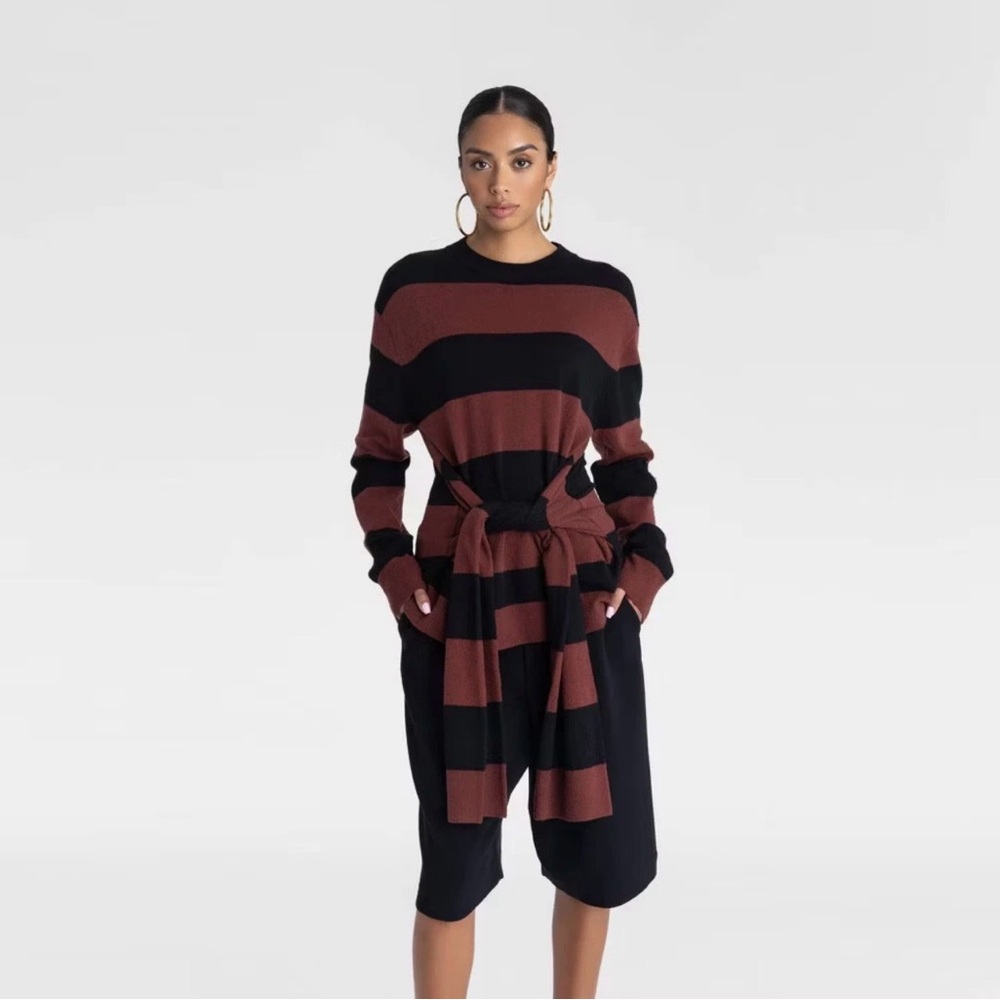 KBB by KAHLANA Wrap sweaterBurgundy/Black Striped Sweater
